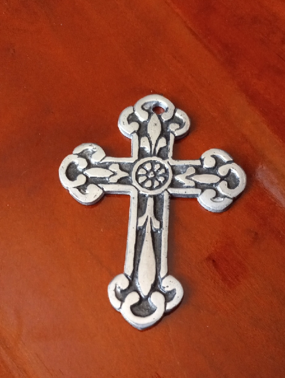 Ornate Silver-Tone Metal Cross Pendant